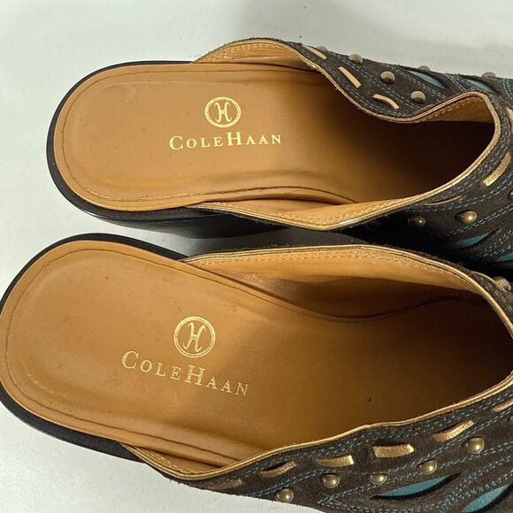 Cole Haan Western Mule Women's 8.5 Brown Suede Slip-On Block Heel Square Toe - Picture 9 of 10